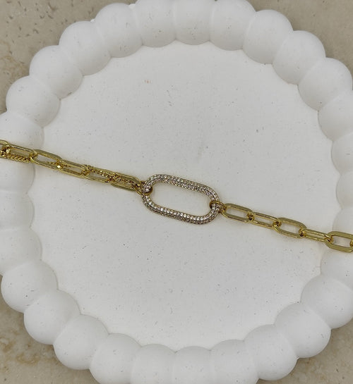 14 K Ortası Taş Detaylı Zincir Bileklik