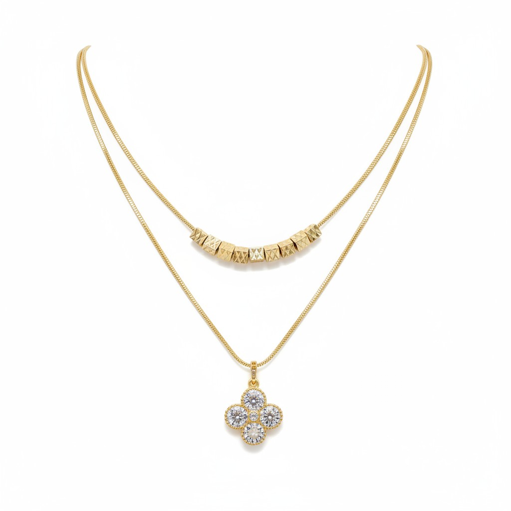 Gold Yonca 2'li Kolye