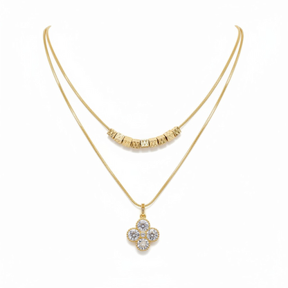 Gold Yonca 2'li Kolye