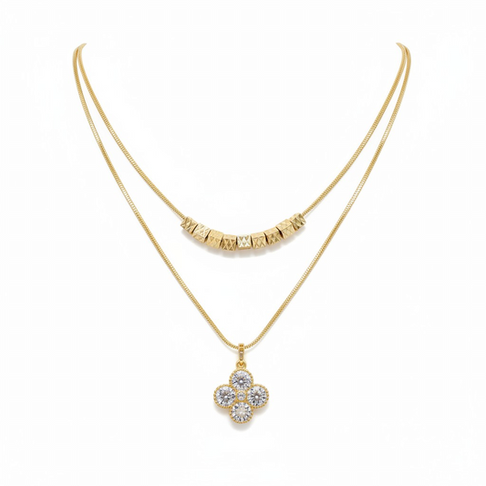 Gold Yonca 2'li Kolye