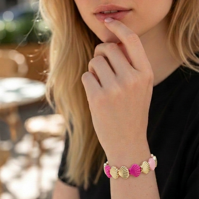 Pembe ve Gold Renkte İstiridye Bileklik