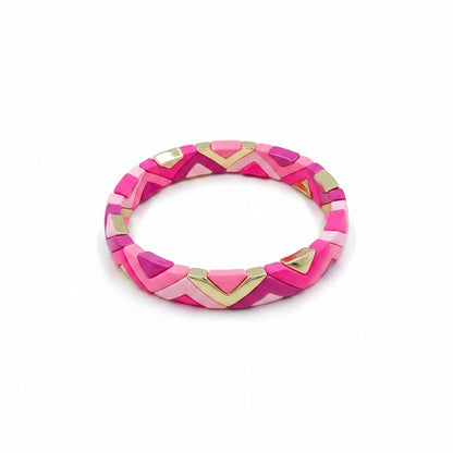 Pembe Renkli Zigzag Desenli Bileklik