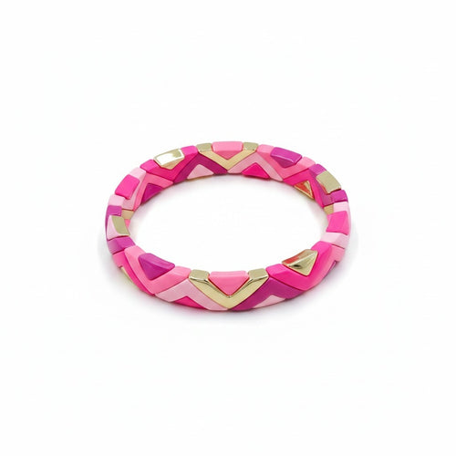 Pembe Renkli Zigzag Desenli Bileklik