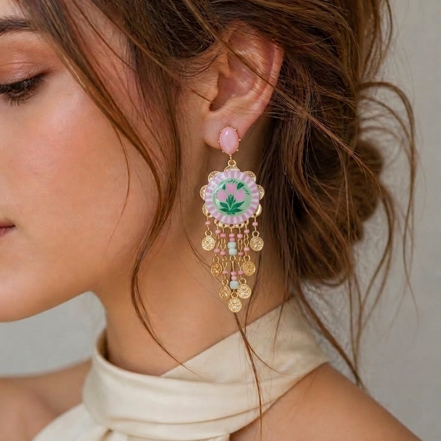 Pembe Sallantılı Marka Model Küpe