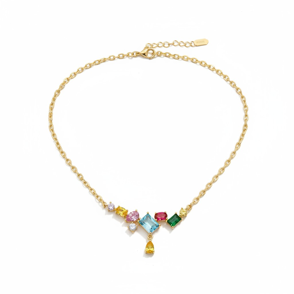 Renkli Taşlı Geometrik Kolye