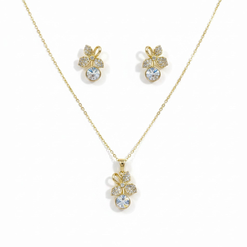 Taşlı Çiçek Kolye ve Küpe Set