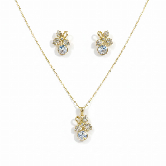 Taşlı Çiçek Kolye ve Küpe Set