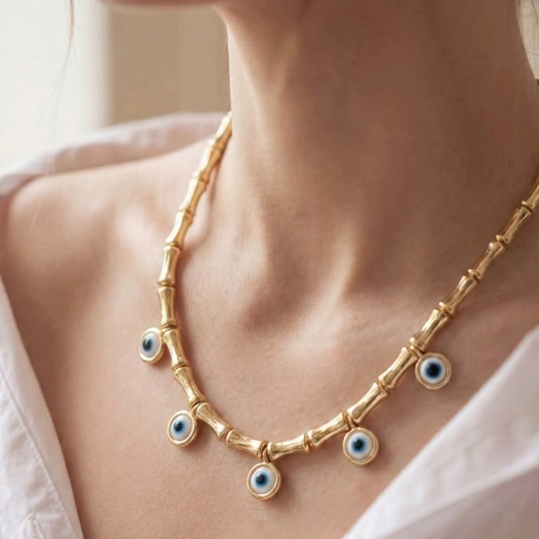 Nazar Boncuklu Gold Kolye