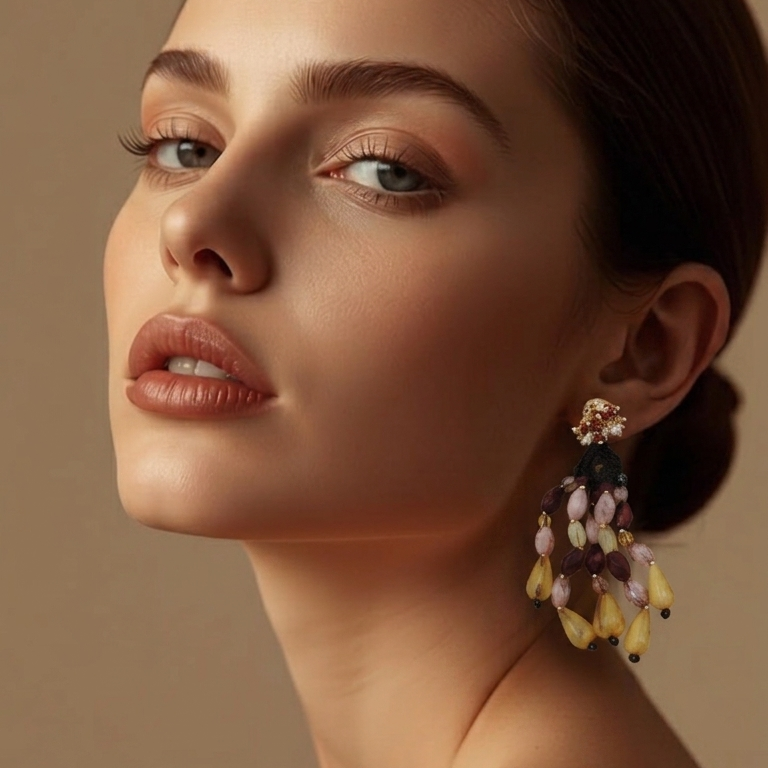 Boncuk Detaylı Sallantılı Marka Model Küpe