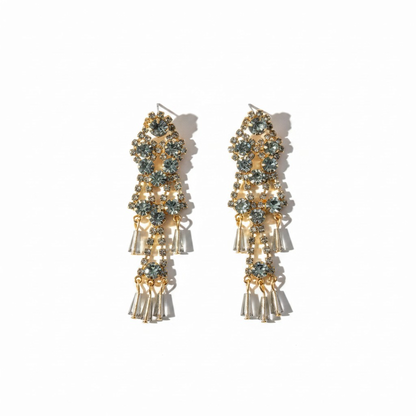 Yeşil Taşlı Sallantılı Küpe