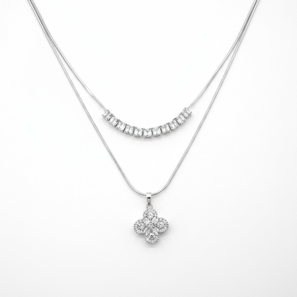 Silver Yonca 2'li Kolye