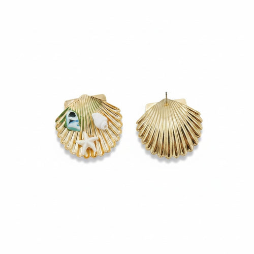 İstiridye İçinde Mavi Taşlı Küpe