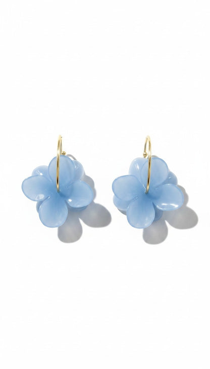 Mavi Çiçek Halka Küpe
