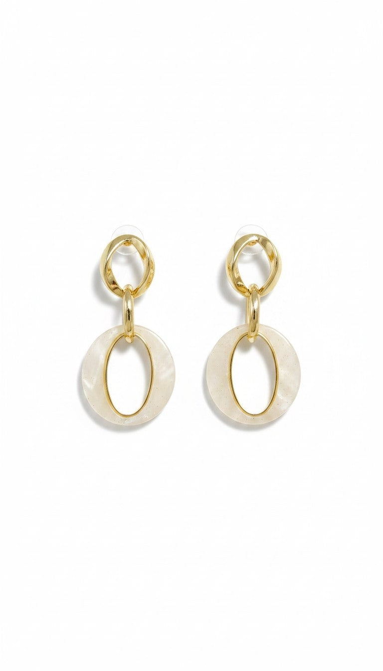 Krem Renkli Gold Küpe