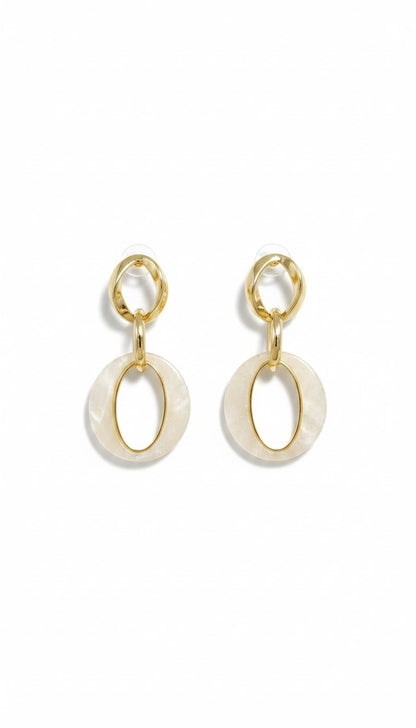 Krem Renkli Gold Küpe
