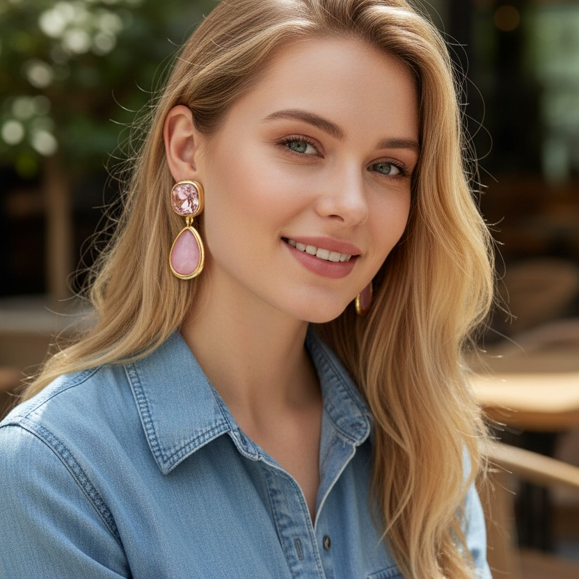 Pembe Taşlı Küpe