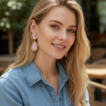 Pembe Taşlı Küpe