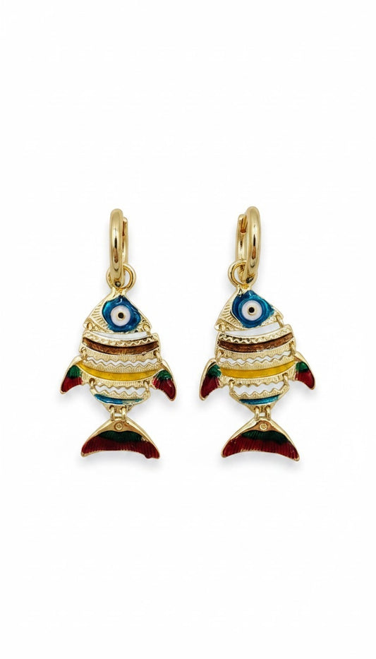 Nazar Boncuklu Kırmızı Kuyruklu Balık Küpe