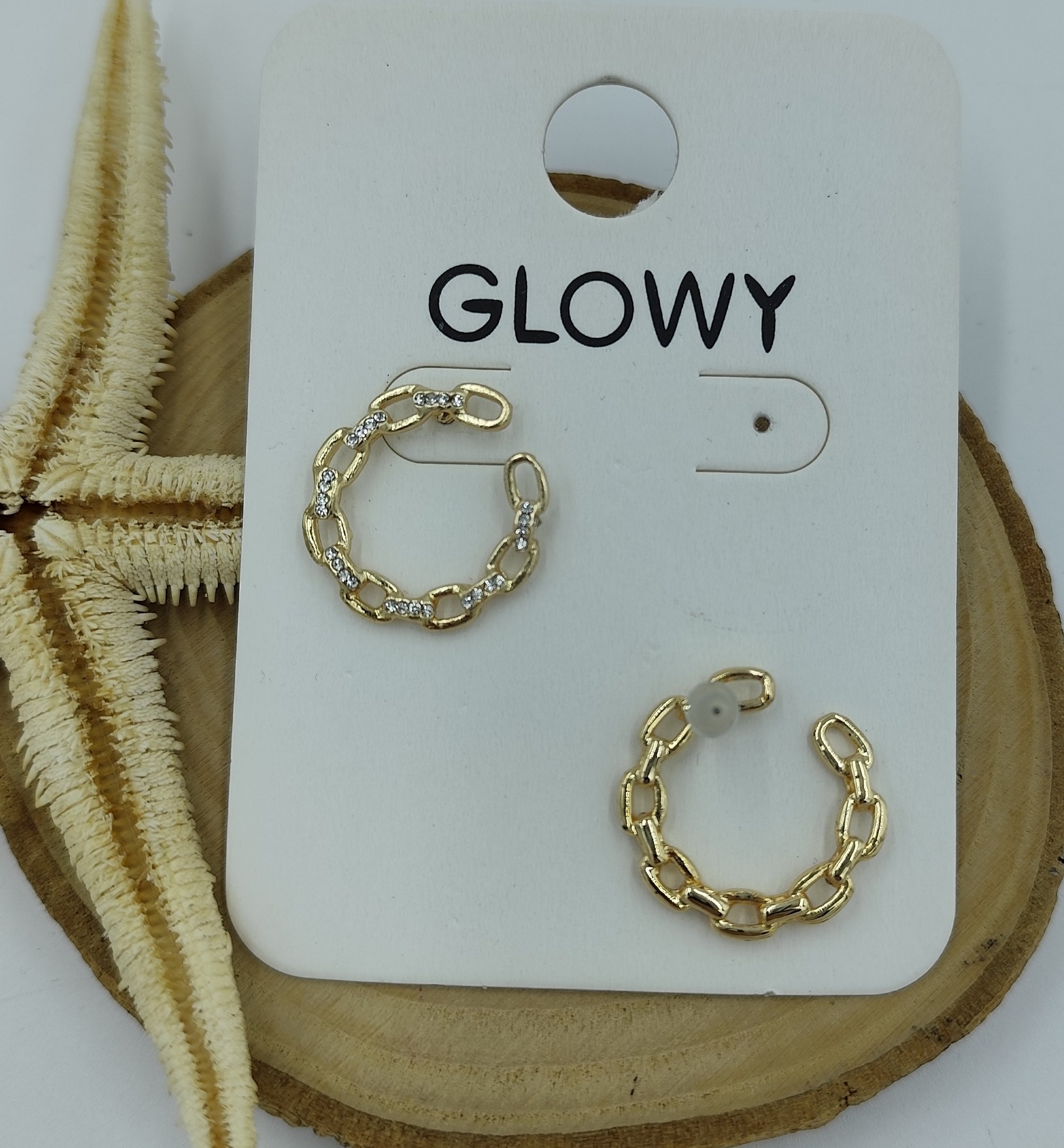 Taş Detaylı Gold Küpe - Görsel 3