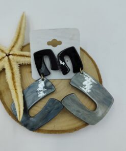 Siyah ve Gri Renkte Geometrik Küpe