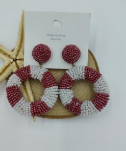 Kırmızı ve Beyaz Boncuklu Küpe