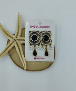 Taş Detaylı Gold Küpe