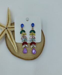 Rengarenk Taşlarla Süslü Gold Küpe