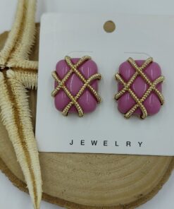 Alternative view of Pembe ve Gold Detaylı Kare Küpe