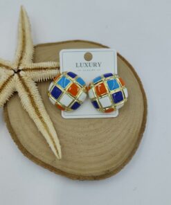 Renkli Yuvarlak Gold Küpe