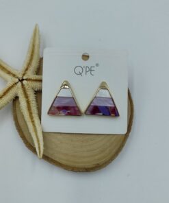 Mor ve Gold Detaylı Üçgen Küpe