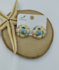 Renkli Gold Yuvarlak Küpe