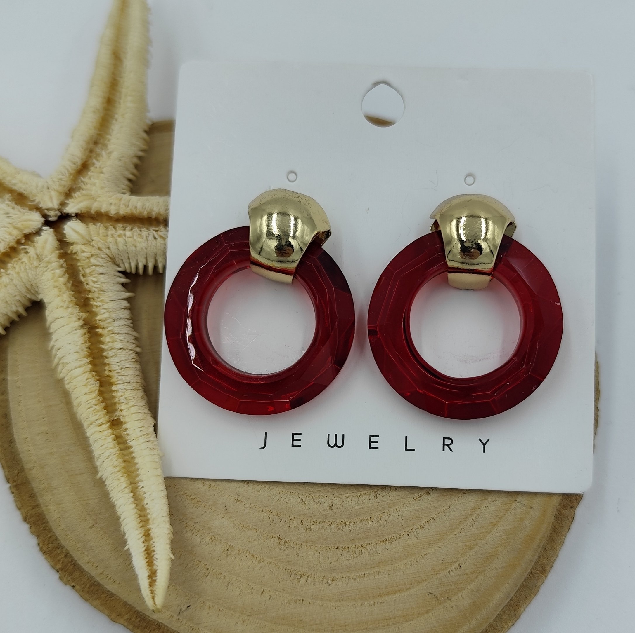 Kırmızı ve Gold Detaylı Küpe - Görsel 2