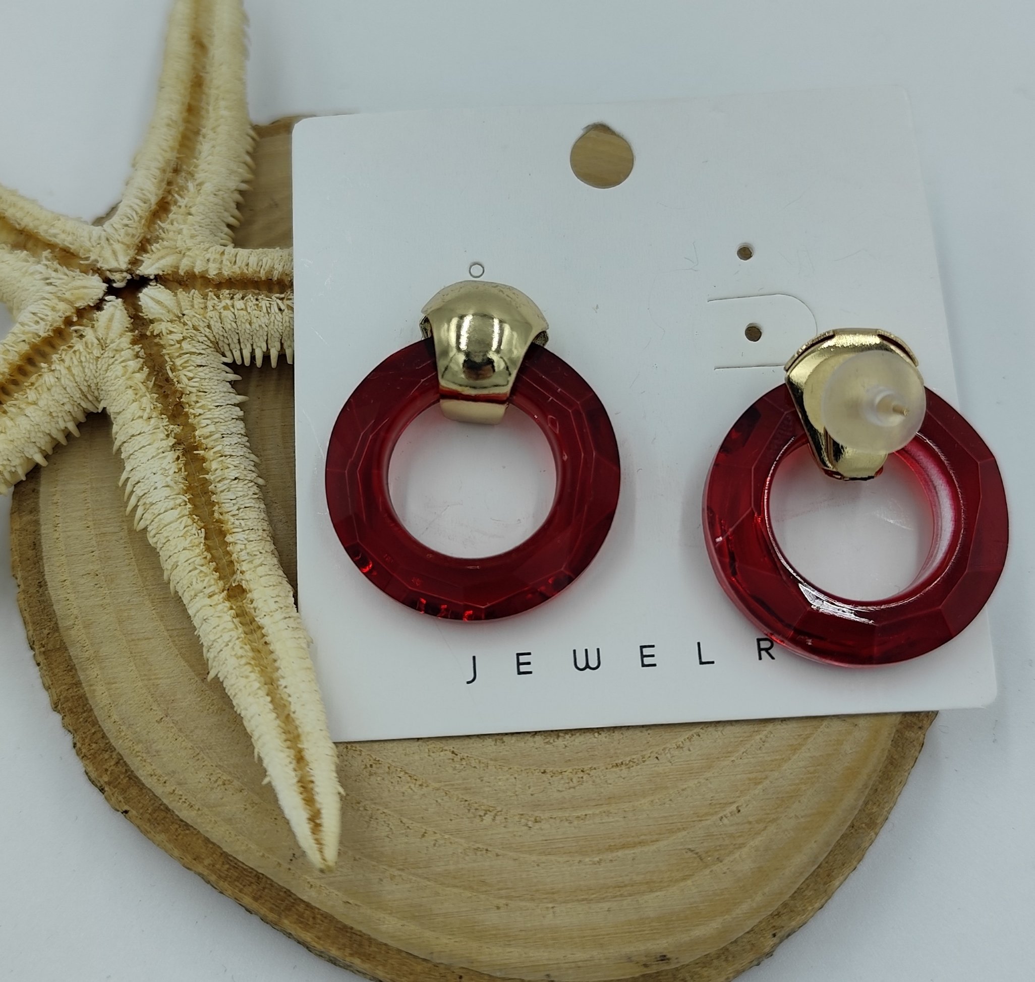 Kırmızı ve Gold Detaylı Küpe - Görsel 3