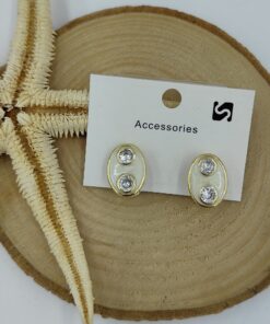 Alternative view of Taş Detaylı Krem Rengi Gold Küpe