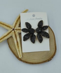 Siyah Taşlı Çiçek Küpe