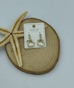 14 K Taş Detaylı Kalp Küpe