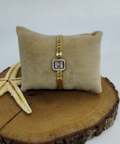 Tek Taş Görünümlü Çelik Kelepçe Bileklik