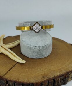 Alternative view of Taş Detaylı Yonca Çelik Kelepçe Bileklik