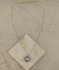 Alternative view of Taş Detaylı Top Şeklinde Gold Çelik Kolye