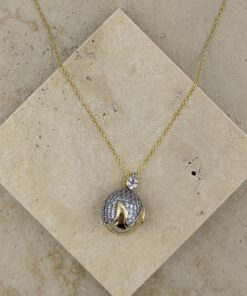 Taş Detaylı Top Şeklinde Gold Çelik Kolye