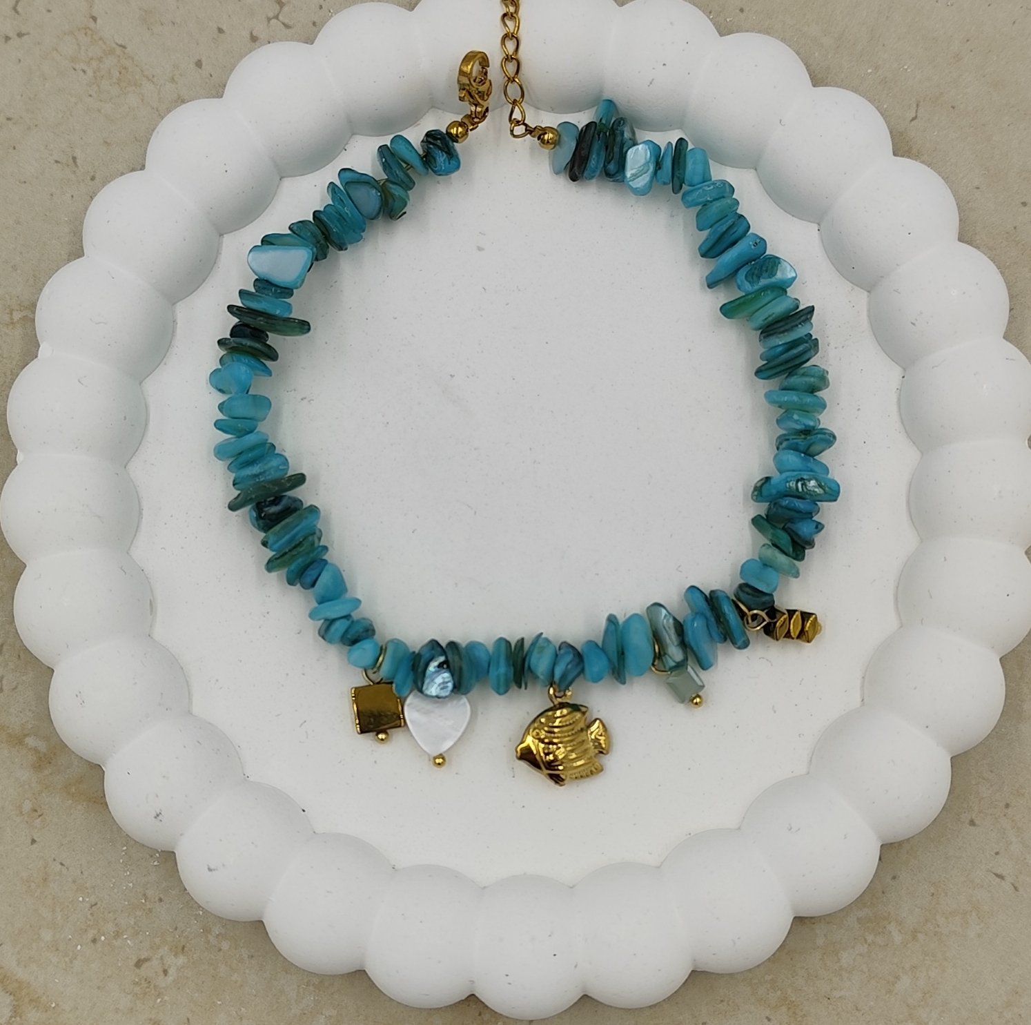 Mavi Boncuklu Çelik Halhal