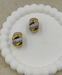 Alternative view of Taş Detaylı Küçük Halka Küpe Gold