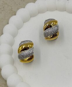 Taş Detaylı Küçük Halka Küpe Gold