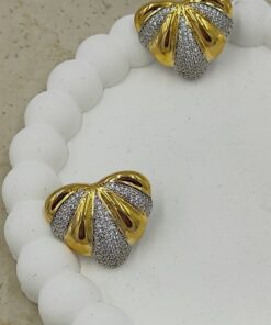 Taş Detaylı Kalp Küpe Gold