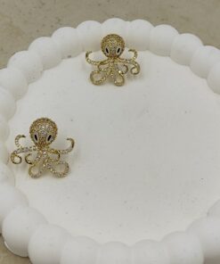 Alternative view of Taş Detaylı Ahtapot Küpe Gold