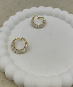 Alternative view of Taş Detaylı Yuvarlak Küpe Gold