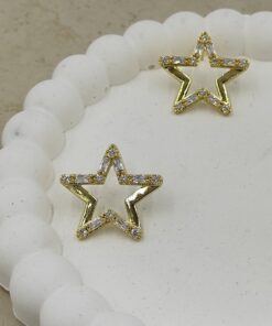 Taş Detaylı Yıldız Küpe Gold