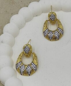 Taş Detaylı Gold Küpe