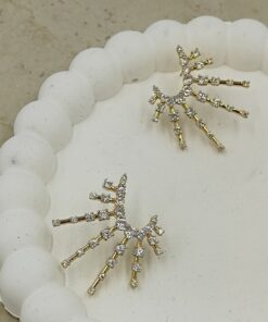 Taş Detaylı Gold Küpe