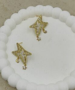 Alternative view of Taş Detaylı Ay Yıldız Küpe Gold